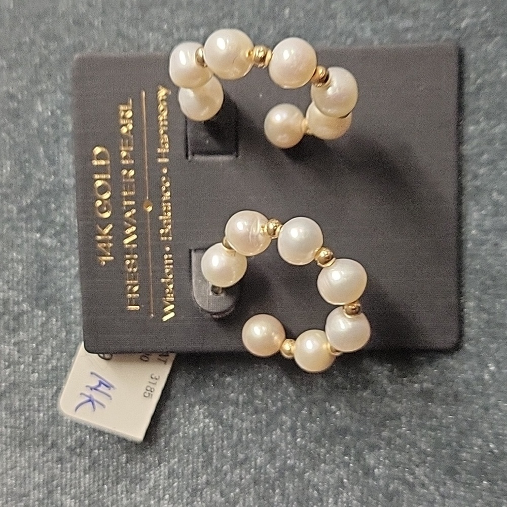 14K Gold Beads & Freshwater Pearl Hoop Earrings